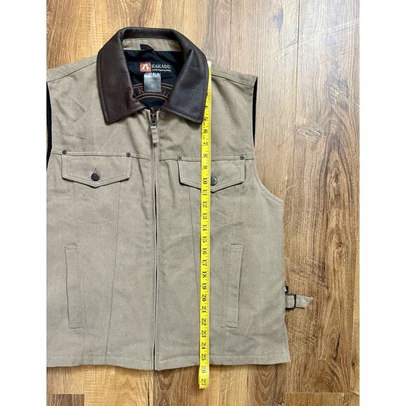 KAKADU Traders Australia Brown Concealed Carry Canvas Vest Leather Trim‎ S EUC - Picture 4 of 15
